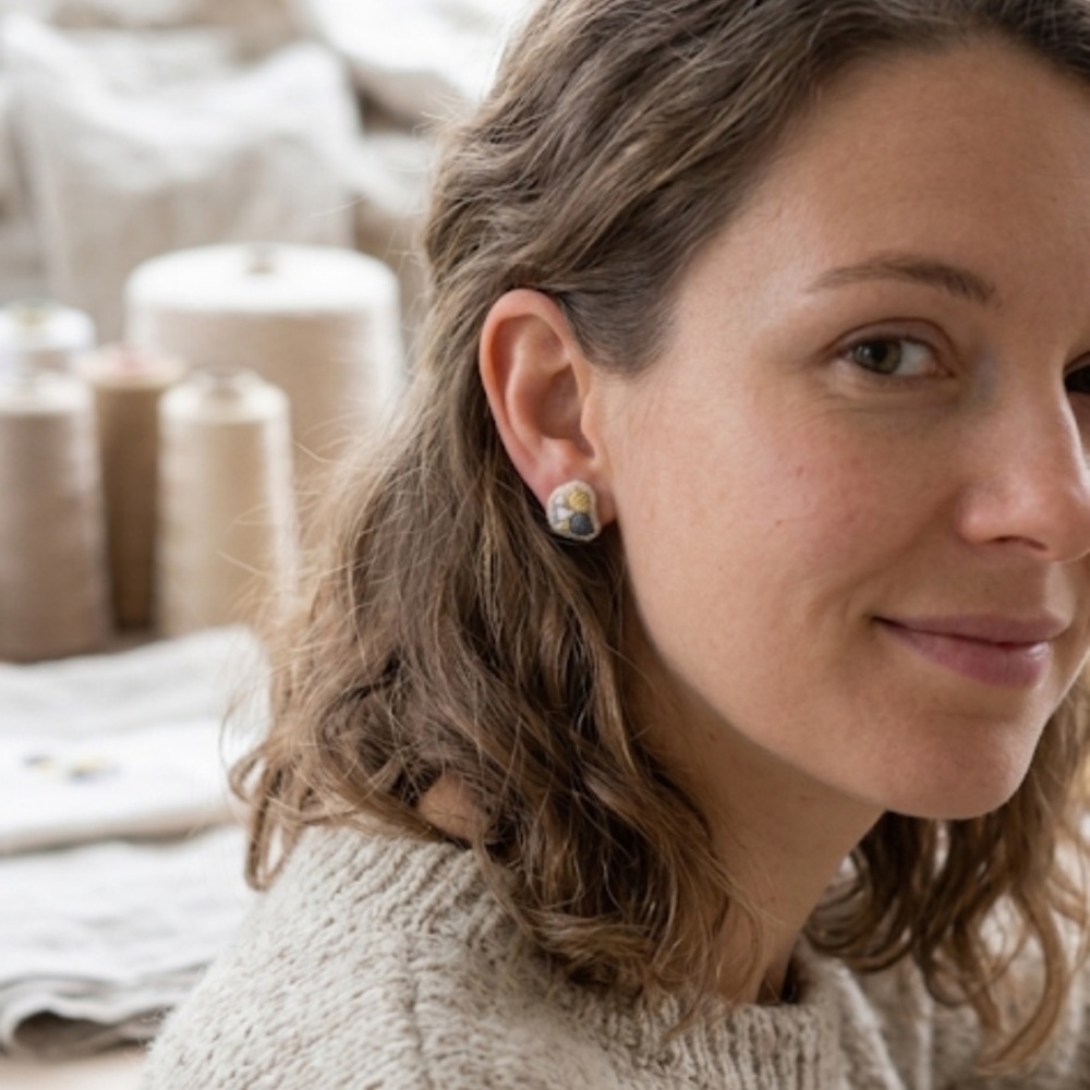 Artisan Embroidered Asymmetrical Felt Stud Earrings